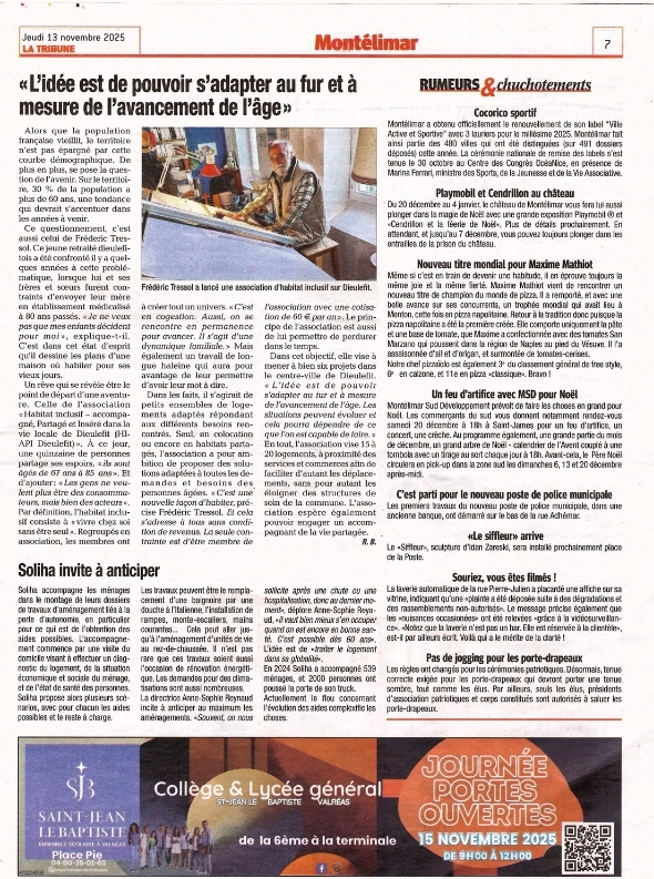 Article de presse de la Tribune qui explique le projet de Frédéric Tressol, pour des habitats partagés inclusifs à Dieulefit